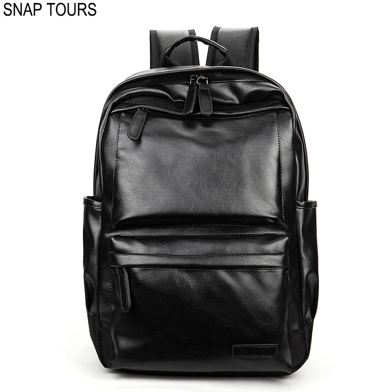 SNAP TOURS 2019 Notebook Pu Leather Backpack Men Fashion Black Male Backpacks For Travel Man Trip Laptop Bagpack