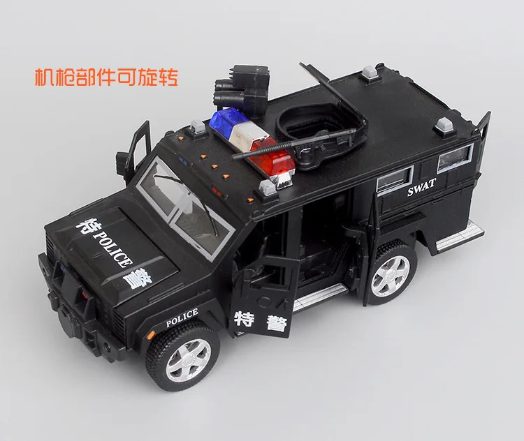 Металлический сплав полицейский игрушечный автомобиль 1:32 бронированный игрушечный автомобиль со звуком и светом Игрушка/машинка полицейские модельные автомобили подарок для мальчика - Цвет: Черный