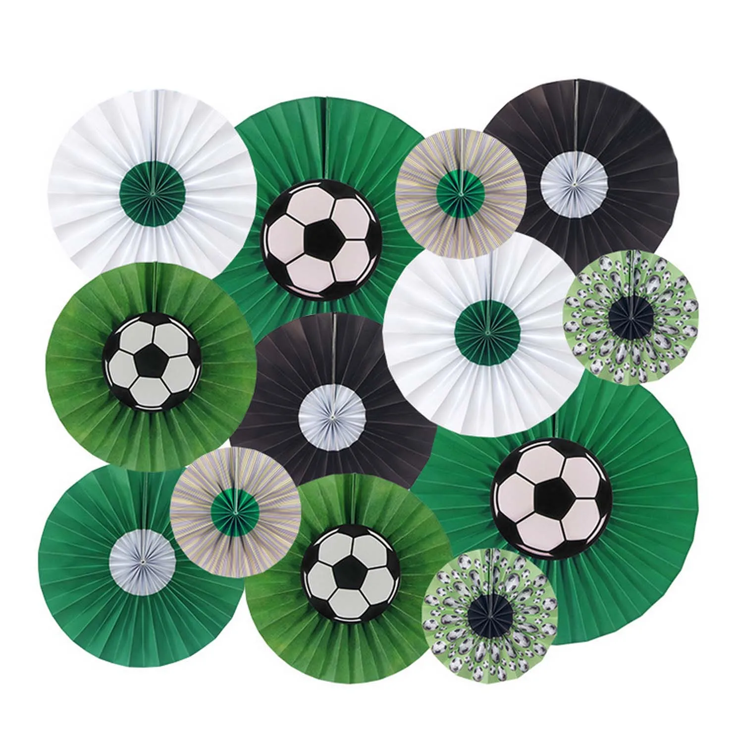 13pcs Soccer Theme Birthday Party Decoration Kit Round Green White 13pcs Soccer Theme Birthday Party Decoration Kit Round Green White Black Football Hanging Paper Flower Fan Origami Set