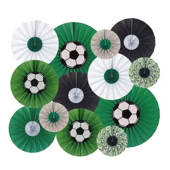 

13pcs Soccer Theme Birthday Party Decoration Kit Round Green White Black Football Hanging Paper Flower Fan Origami Fan Set