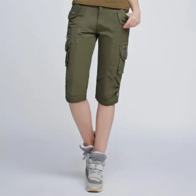 Military quality! 2017 spring/summer new women multi pocket cargo knee