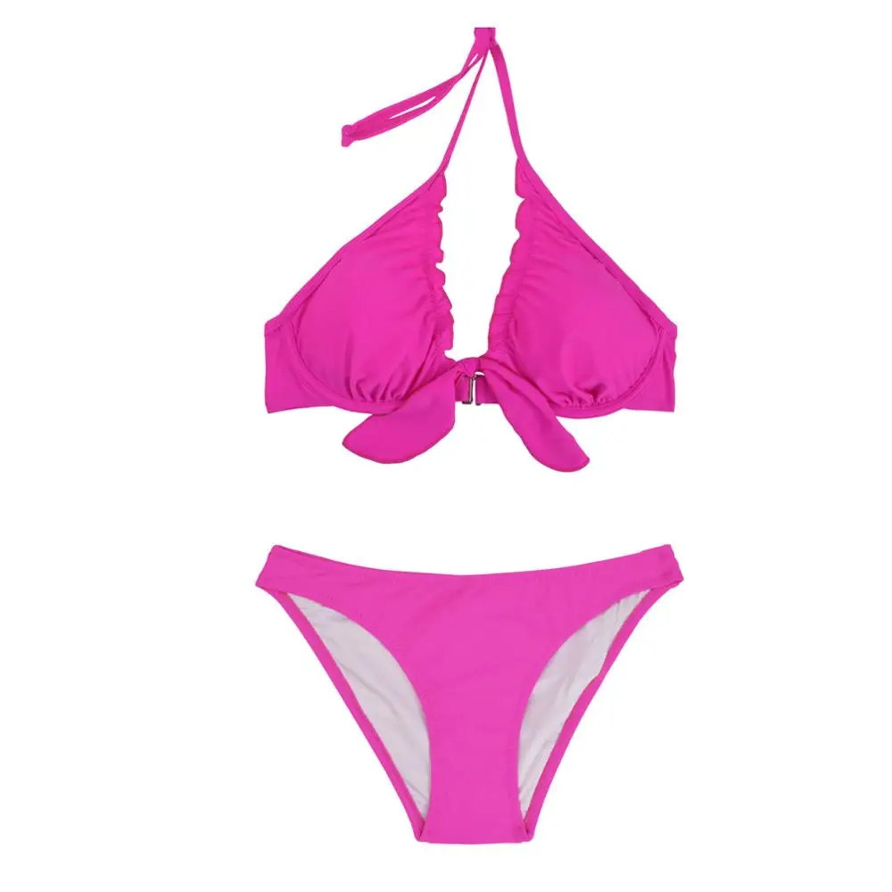 

Halter Bikini Set Brazilian Chiffons Swimwear Women Solid Push Up Swimsuit Pad Bathing Suit Female Low Waist Bottom Beach Wear