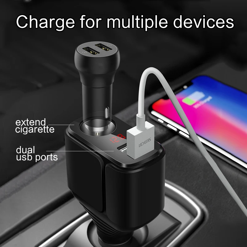 LINGCHEN USB سيارة شاحن سامسونج 3.4A سريع شاحن سيارة USB مع تمديد ولاعة السجائر سيارة-مهايئ شاحن الهاتف