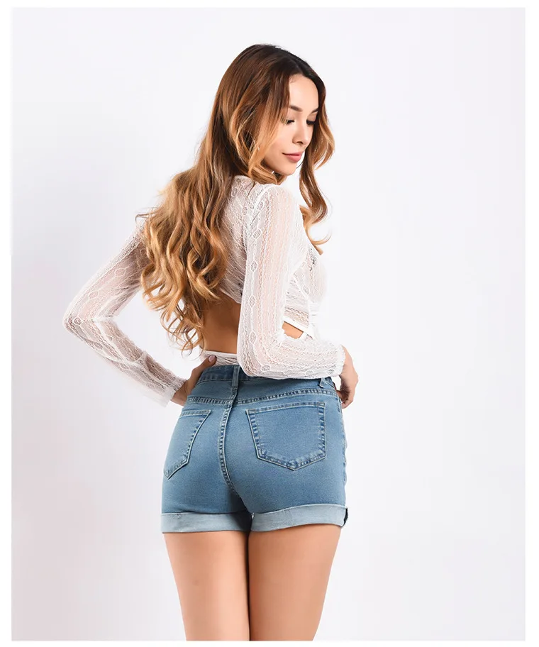 Denim shorts women Europe and the United States trade volume trim pants spring and summer women's new high-waist jeans hem (9)