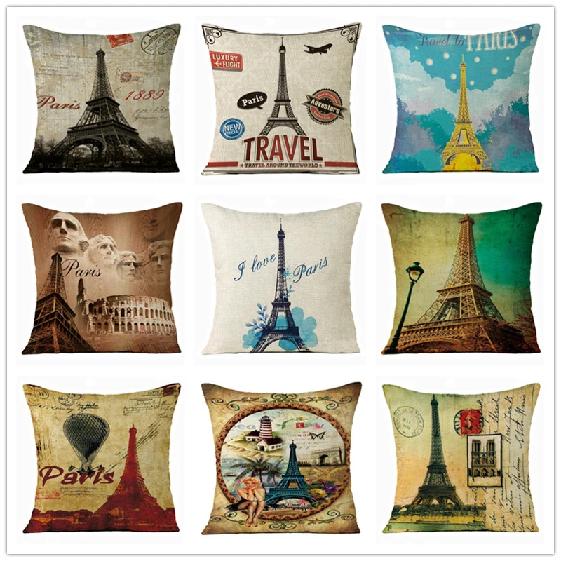 

45x45cm Pillow Case Paris Tower London New Printed Ancient Architecture Polyester Pillow Cover Throw Cushions Home Decoration
