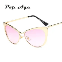 Pop Hotselling Edad Media Frame Cat Eye Sunglasses Mujeres de Lujo Diseñador de la marca Transparente Rosa Azul Amarillo Gafas de Sol Gafas De Sol