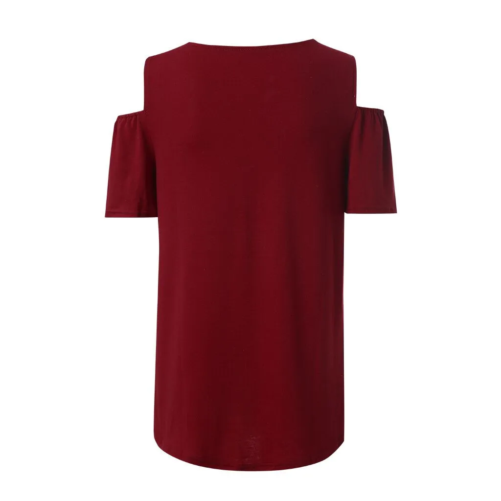 MUQGEW Эстетическая женская рубашка с открытыми плечами Женская Летняя мода V-воротник короткий рукав протекающее плечо плюс размер Топ Блузка