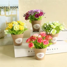 1 Набор ваза+ цветок искусственные растения в горшках маленький бонсай Пластиковый искусственный цветок для свадьбы Рождественское украшение для дома цветок подарок