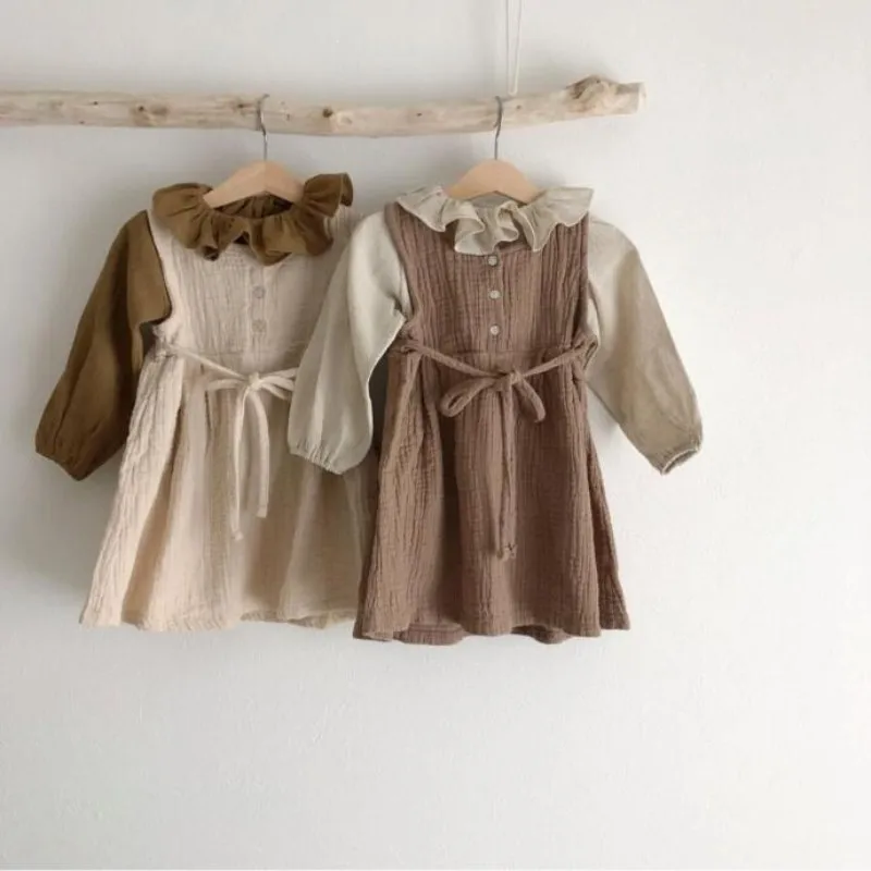 EnkeliBB bebeor* Children Fashion Pliad Dresses Vintage Style High Quality Kids Long Sleeve Dress For Autumn and Winter Stylish smocked baby dresses