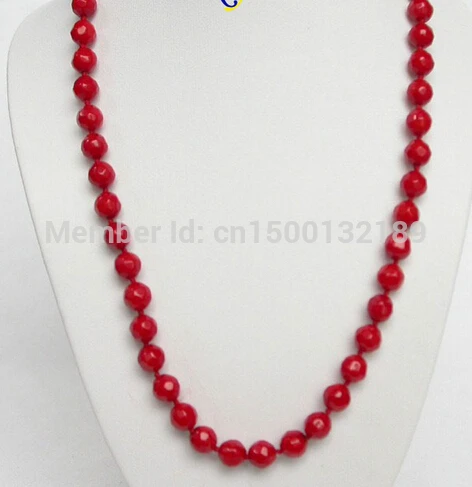 

j0056 natural 8mm Faceted round red coral necklace