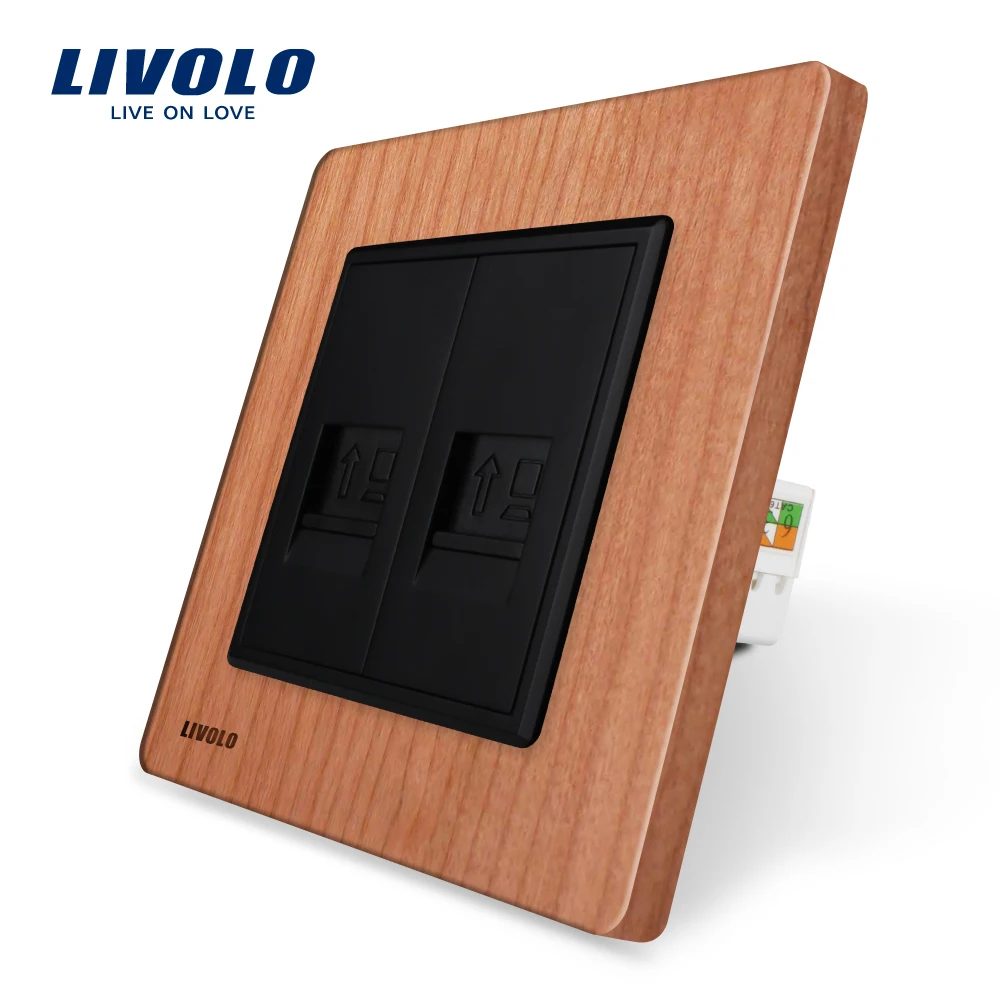 

Livolo EU standard Manufacture Cherry Wood Panel, 2 Gangs Computer Socket / Wall Outlet /Plug Socket VL-C792C-21,Natural Life