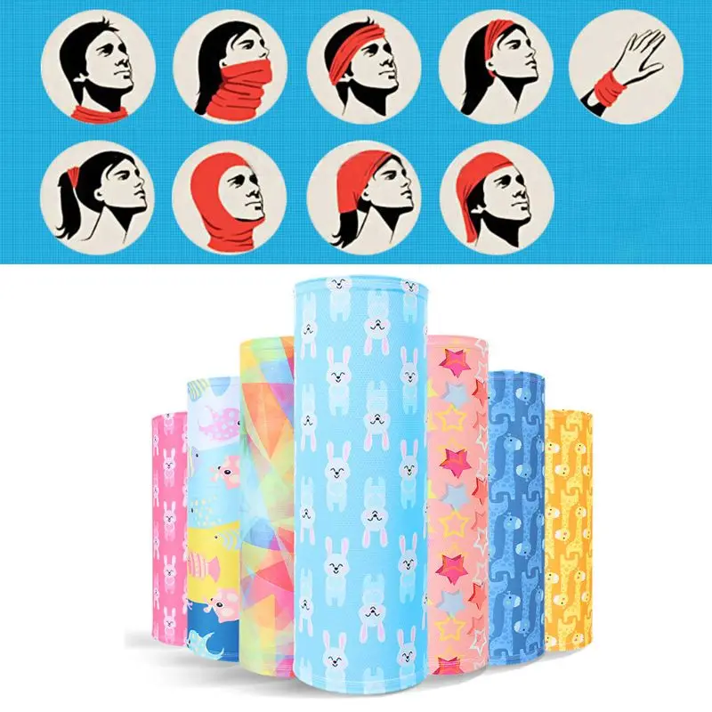 

14 Styles Unisex Traceless Magic Neck Scarf Candy Colored Cartoon Animal Tube Headband Ice Silk Cycling Turban Face Mask Bandana