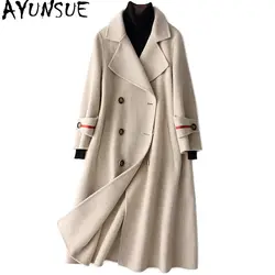 Ayunsue Альпака Шерстяное пальто Для женщин 2018 новый двойной сбоку Для женщин кашемировый пиджак длинное Шерстяное пальто женские Верхняя