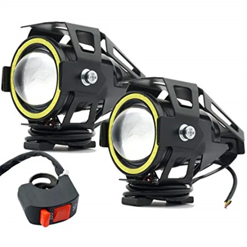 

2PCS Motorcycle Headlights LED Spotlights Fog Lights with White Angel Eye Ring U7 for CREE 15W Waterproof Motorbike LED Bulbs