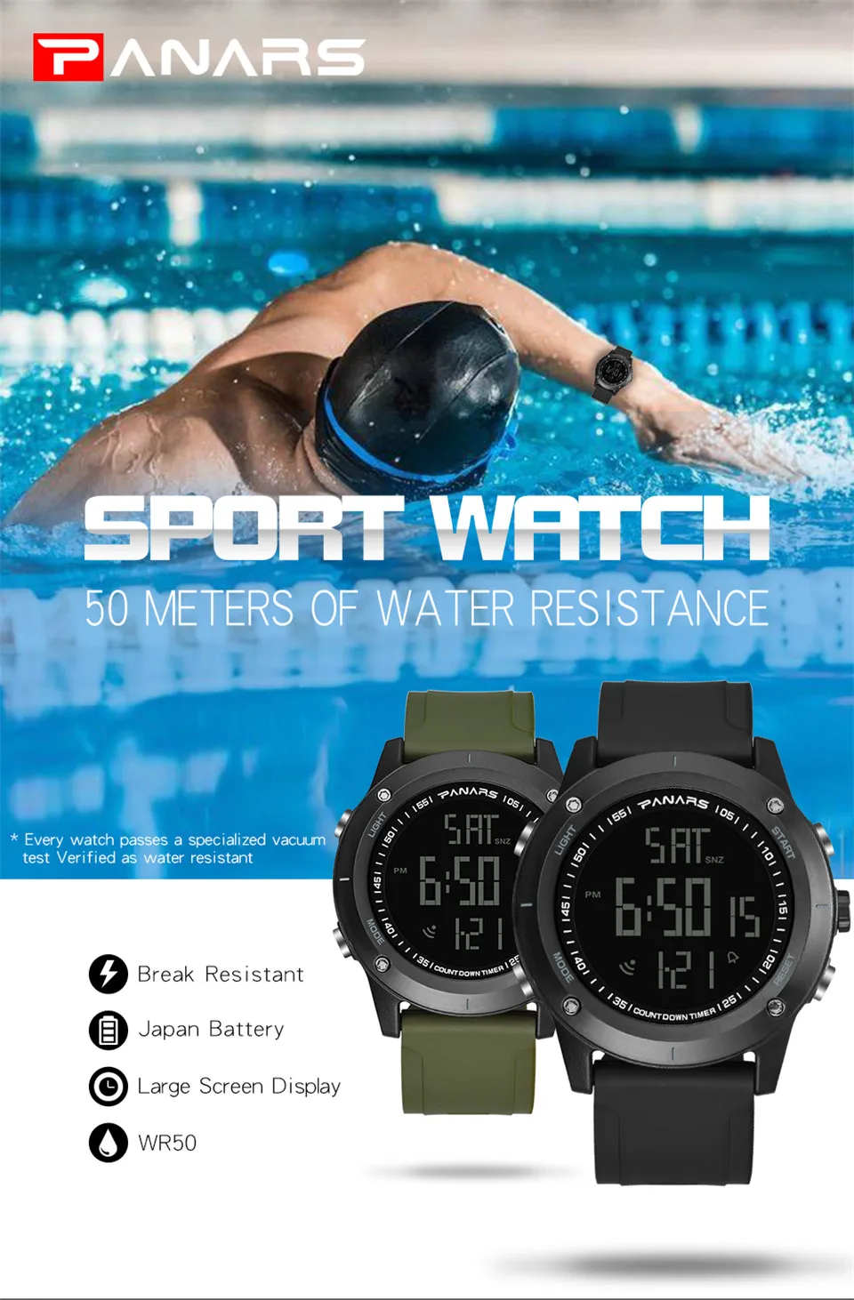 PANARS превалируют Цифровые мужские часы Спорт на открытом воздухе часы Многофункциональный водонепроницаемый Relogio Masculino роскошные модные наручные часы