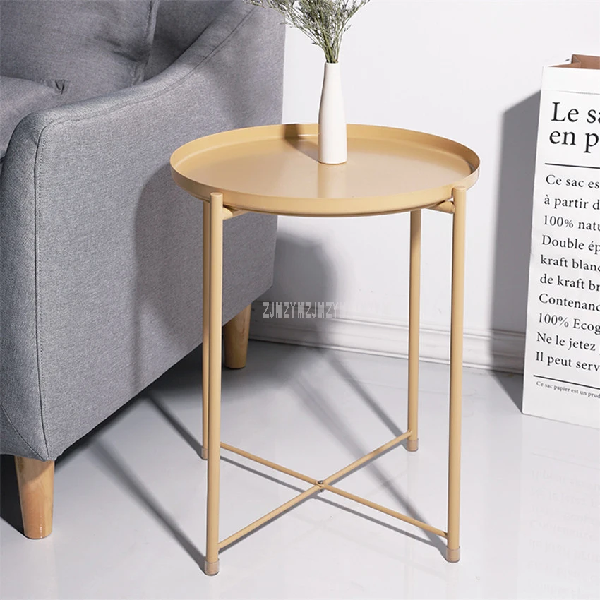 Nordic Style Modern Metal Round Tray Small Tea Table Coffee Table Sofa Side Living Room Carbon Steel Simple Elegant Furniture
