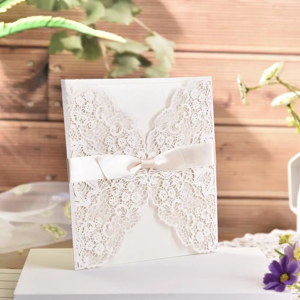  10PCS European Style Elegant Delicate Carved Lace Wedding Party Invitations Cards Wedding Party Dec - 33037598542
