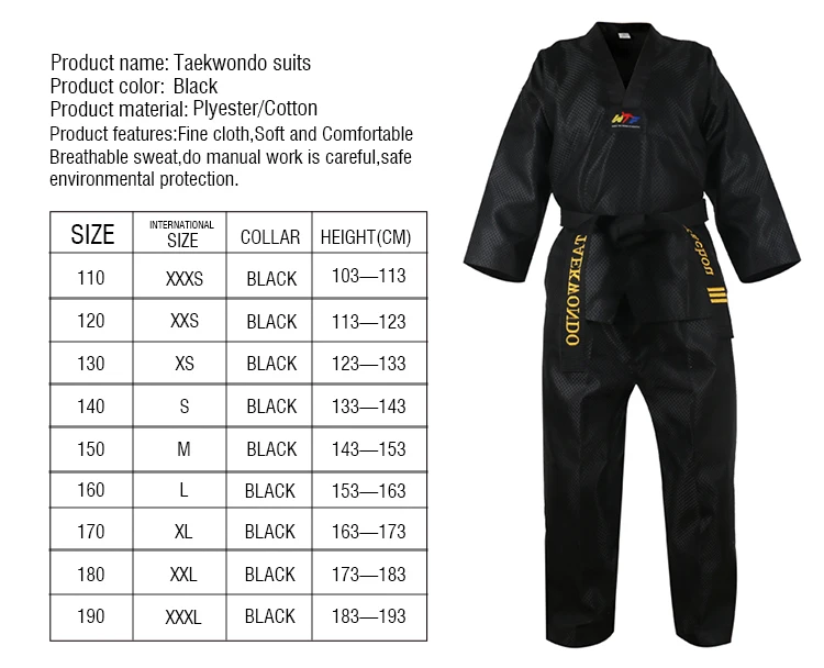 preto taekwondo uniforme dobok wtf algodão tae