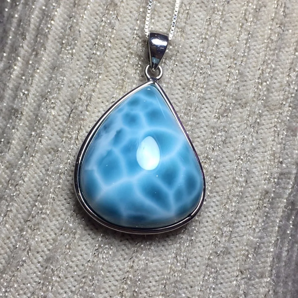 

Fine Jewelry Real 925 Steling Silver s925 100% Natural Larimar Stone 12.65grams Gemstone Female Pendant Necklaces Christmas Gift