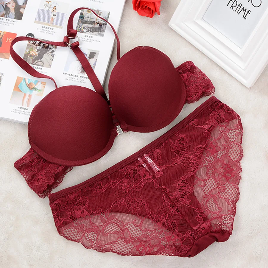 Intimates 2020 Intimo da donna Set cinghie Y-line Reggiseno Set chiusura frontale BRA + Scava fuori Mutandine Pizzo Sexy BRA SET_voghion.com