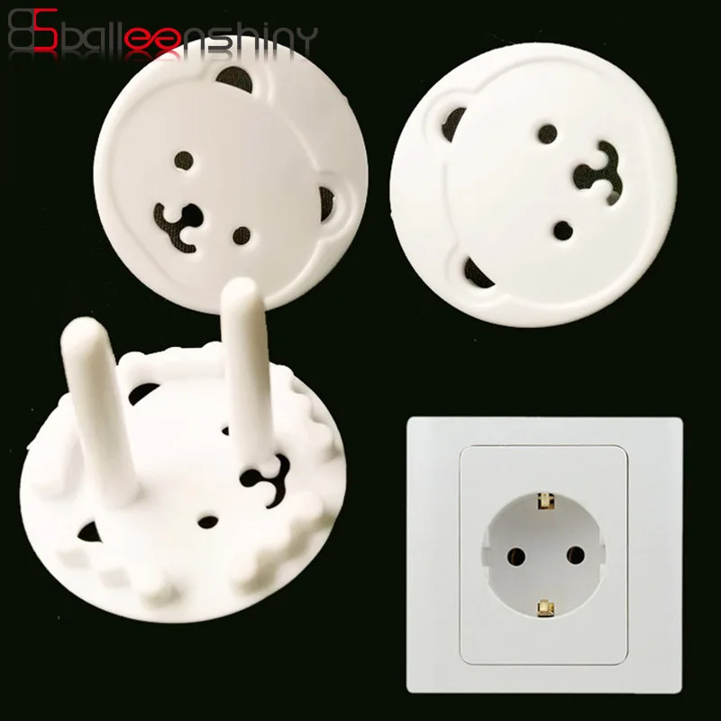 

BalleenShiny 4PCS Baby Electrical Safety EU Power Socket Protective Cover Cap Cartoon Bear Two Phase Baby Care Security Product