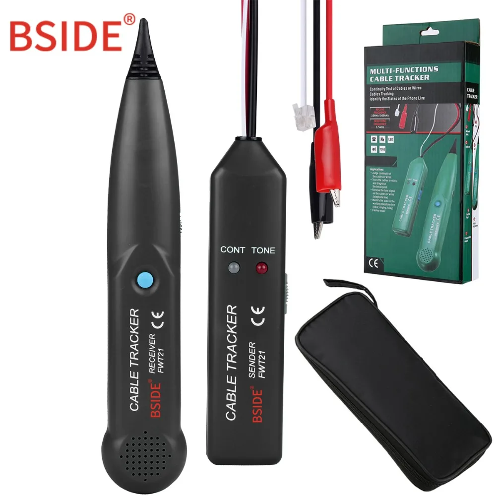 BSIDE FWT21 سلك الهاتف تعقب RJ11 اختبار كابل الراسم خط مكتشف لهجة مولد فحص الاستمرارية مع حمل حقيبة