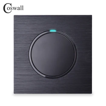 

Coswall 1 Gang 2 Way Random Click On / Off Pass Through Wall Light Switch Switched LED Indicator Black / Silver Aluminum Panel
