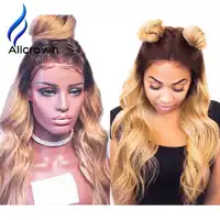Alicrown Body Wave Ombre 1B/27 สี Ombre Wigs ด้านหน้าลูกไม้ Knots ฟอก Remy ผมมนุษย์ Wigs บราซิล 13*4 Pre - Plucked