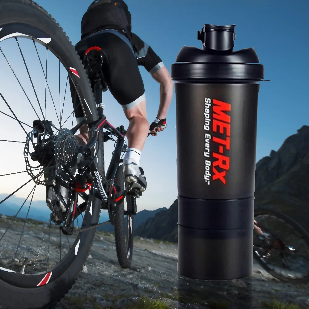 500ml Shaker Water Bottle With Big Reservoir Shake Gym Protein Powder