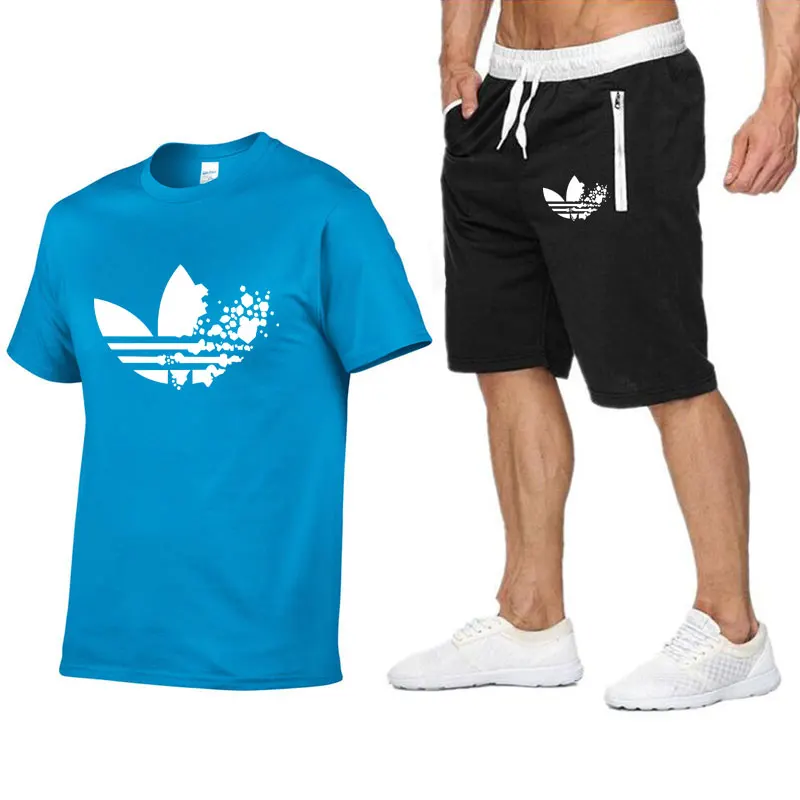 Two Piece Set Men Short Sleeve T Shirt Cropped Top+Shorts Men's Tracksuits 2019 New Causal Sportswear Tops Short Trousers