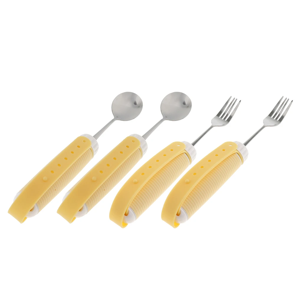 4 Pcs Set Rotating Utensil Eating Aids Spoon Fork Set For The Elderly Disability Kids