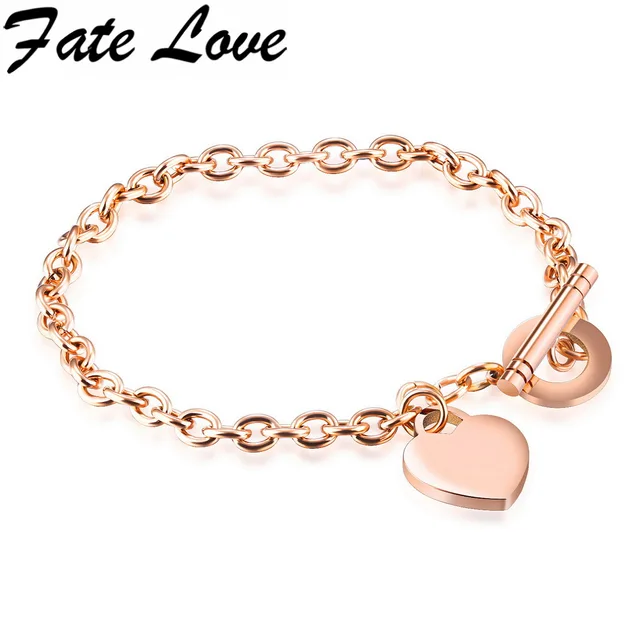 Fate Love Style 200mm Toggle Clasps Chain Bracelets Rose Fate Love Style 200mm Toggle Clasps Chain Bracelets Rose Gold Bracelet Heart Engraved Free