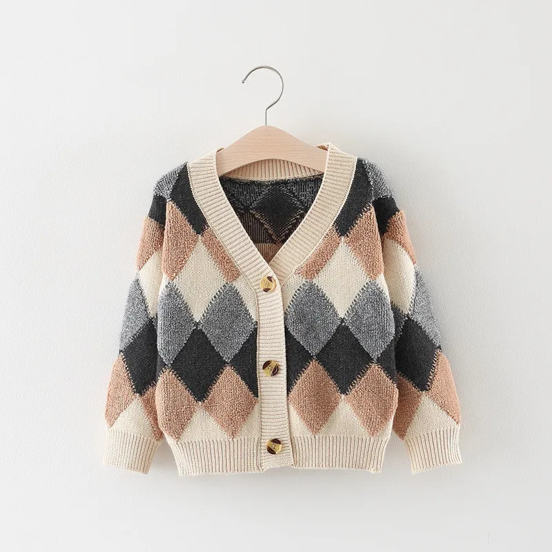 

2018 Spring Autumn Leisure Geometric Cardigan Baby boys Baby girls Long Sleeve Sweater Children Cardigan Tops Clothing 3T-10T