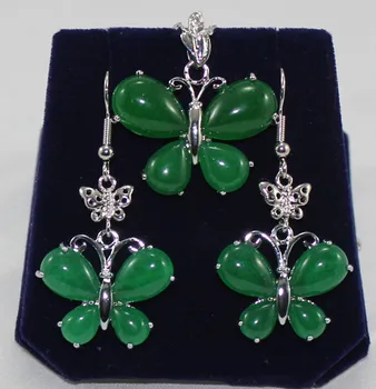 

favourite silver plated + jades Butterfly earrings &pendant