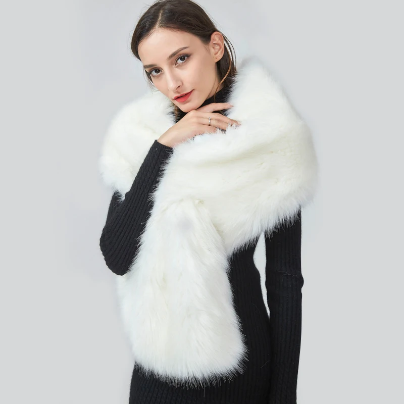 

Lady Blinger new warm winter bride faux fur wraps long women wedding fur pashmina imitation fox fur wraps winter fur stole