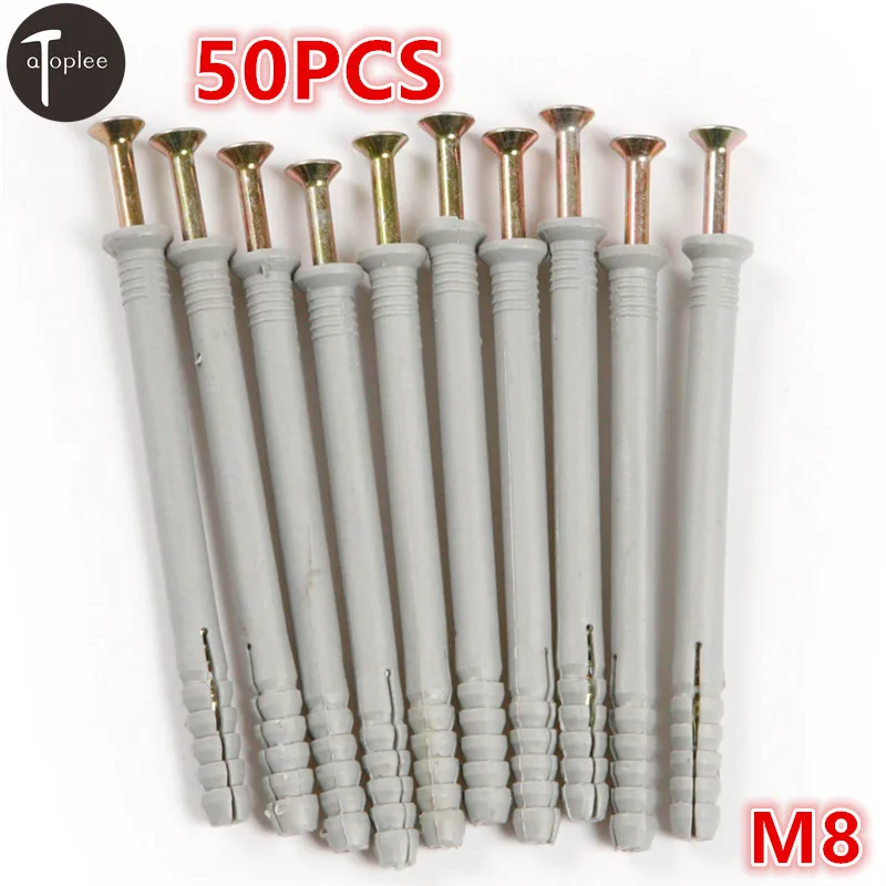 50pcs M8 Plastic Expansion Nail Screw Expansion Pipe Tubes Punching