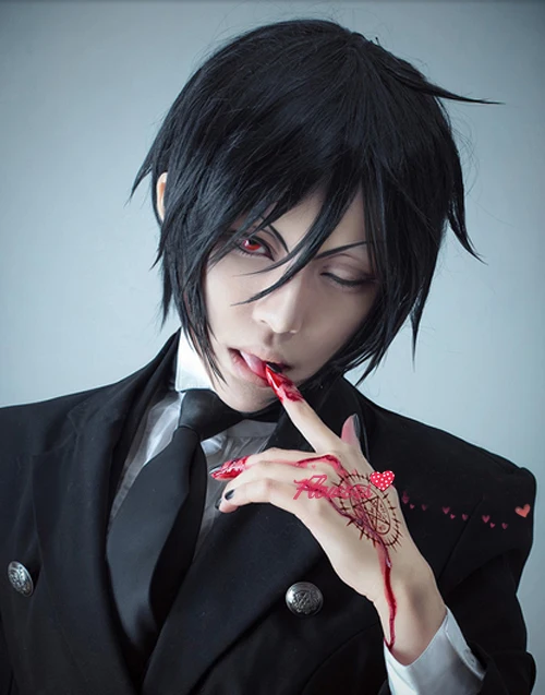 

New fashion Anime Black Butler Sebastian Michaelis short Wig Synthetic Hair Party Halloween Wigs with hairnet pelucas Cosplay