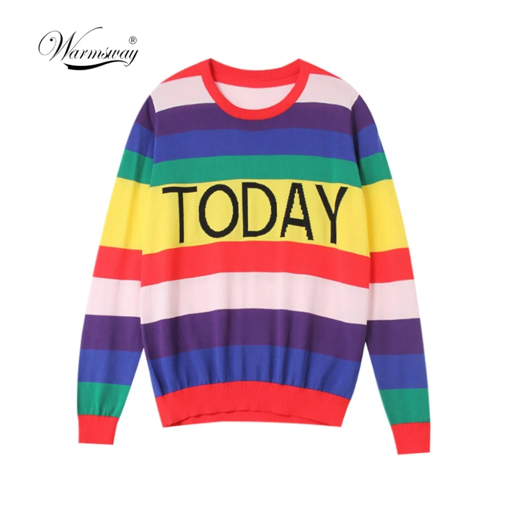 Fashion Women Striped Harajuku Candy Colors pullover  Sweater Kawaii viscose pull Casual Tee Lady Cute Tops B-172