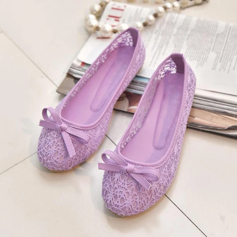 Женские Балетные туфли с вырезами; кожаные дышащие мокасины; женские водонепроницаемые мокасины; балетки; женская обувь - Цвет: purple bow