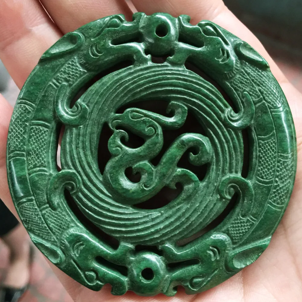 

Free Shipping CHINESE OLD HANDWORK GREEN Jades CARVED DRAGON PENDANT