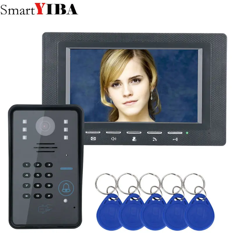 SmartYIBA 7 дюймовый монитор черный рчид пароль видеодомофон домофон дверной звонок с