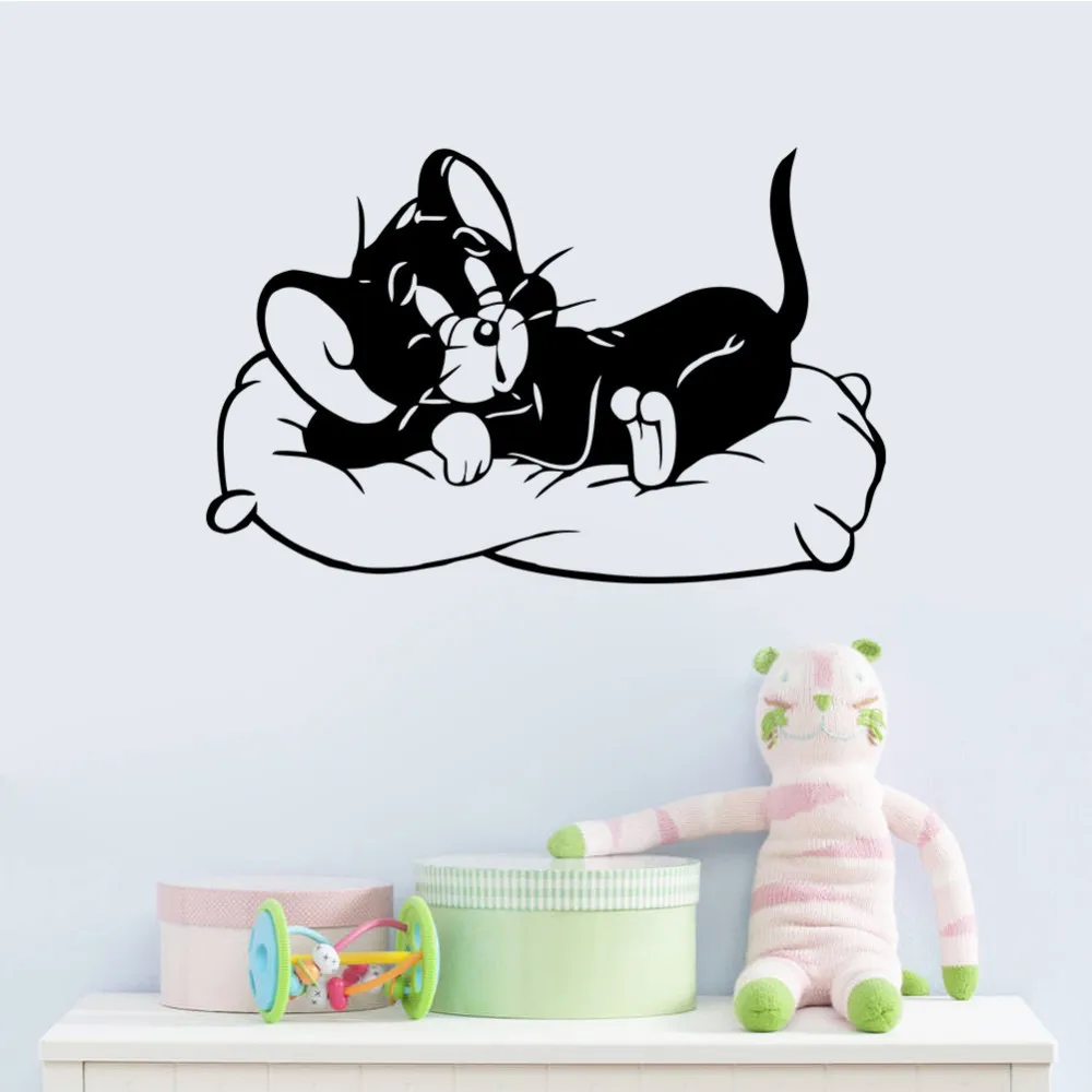 

& cartoon sleeping cat Tom and Jerry wall stickers 8504 living kids rooms bedroom kid's room dogs and cats Room home Decor