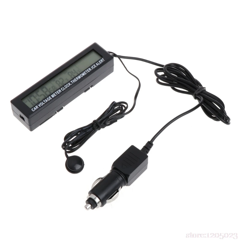 

NEW Digital LCD Clock Car Voltmeter Thermometer Battery Voltage Temprerature Monitor 12V/24V