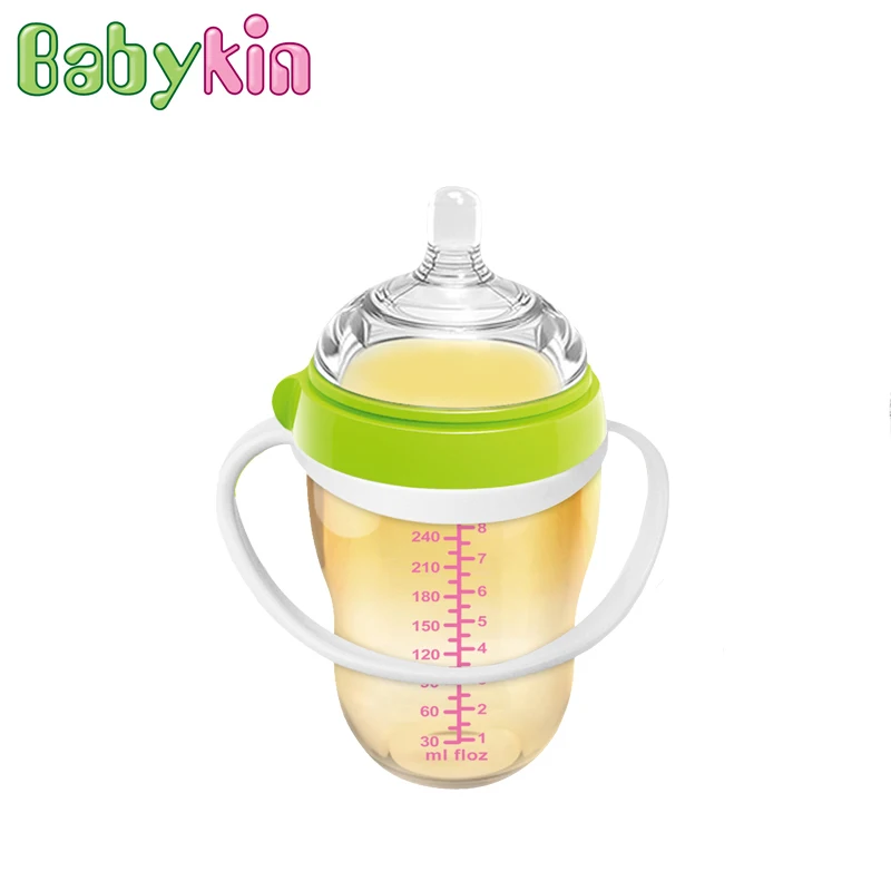 

Babykin Breast Tactility Feeder PPSU 280ML(9fI oz) Big Mouth Silicone Baby Bottle with Handle Simulation of Nipple Design