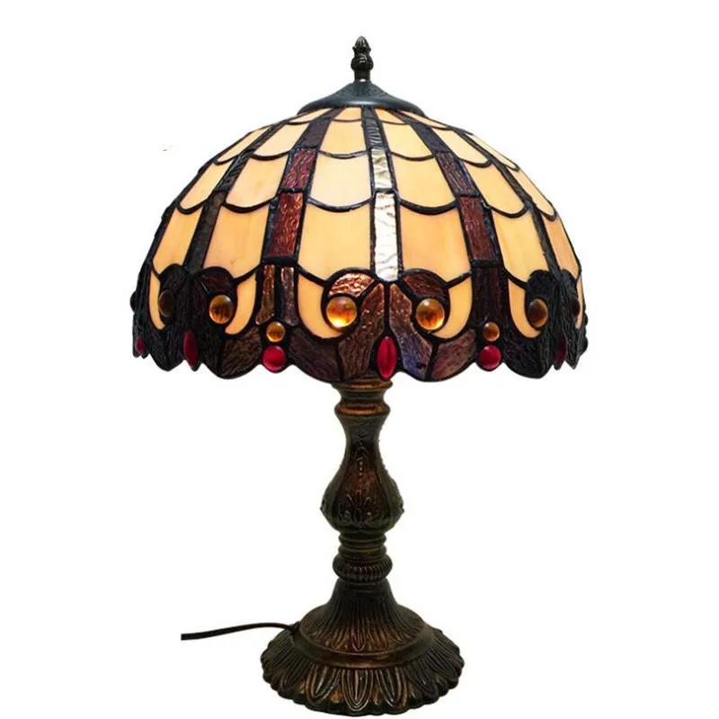

12 дюймов ручной работы винтажная Европейская стеклянная настольная лампа Тиффани для фойе, спальни, бара, квартиры светильник для чтения H 46 см 1032