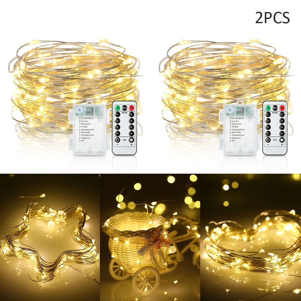 2Pcs10M 100LED гирлянда 8 режимов водонепроницаемое праздничное освещение для