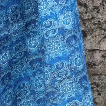 

Natural pure ramie fabric Retro flower tissu High-end thin summer dress gowns and dresses patchwork