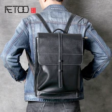 AETOO Simple head cowhide double shoulder bag retro leather computer bag men and women casual Crazy Horse leather bag aetoo new men s bag casual shoulder bag oil wax canvas with crazy horse leather bag waterproof messenger retro camera bag