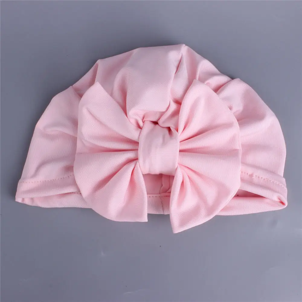 Light Pink Год новорожденные дети мальчики девочки мягкий тюрбан шапка шапочка однотонный бант обертывание шапки - Цвет: Light Pink