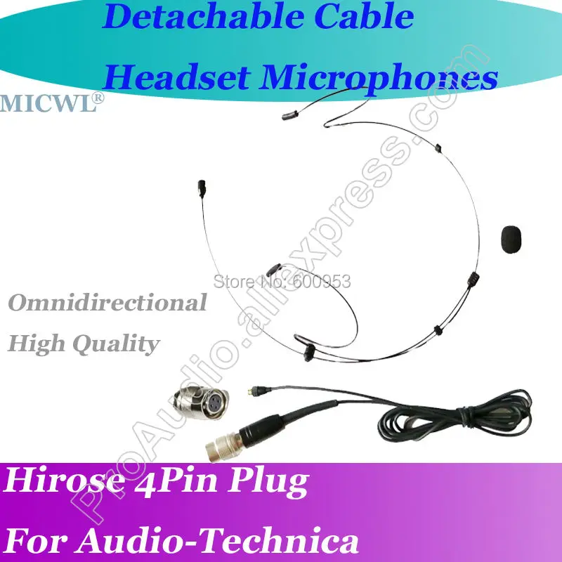 

MICWL T30 Detachable Cable Black ear hook Headset Microphone for Audio-Technica Wireless Hirose 4Pin connector